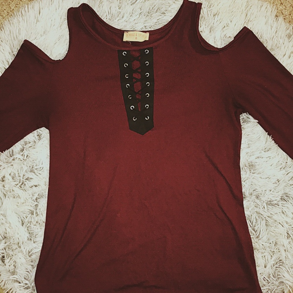 Off the Shoulder Long Sleeve Burgundy/Red Top